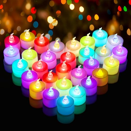 Lot de 50 bougies chauffe-plat LED à changement de couleur - Bougies chauffe-plat avec changement de couleur - Bougies sans flamme à piles - Pour Noël, Halloween, décorations de Noël, Halloween