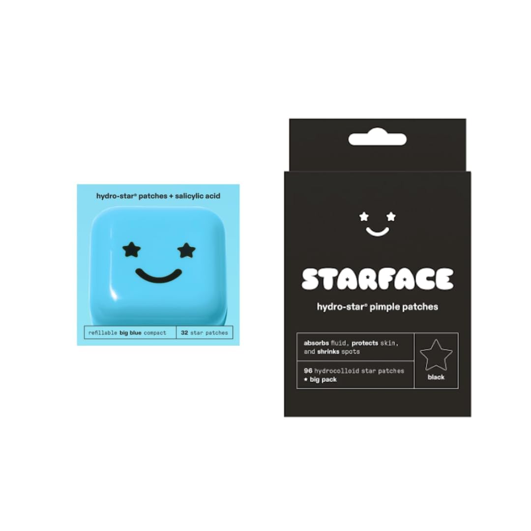 Starface Hydro-Star + Salicylic Acid Patches Big Pack (32 ct) and Black Star Hydrocolloid Pimple Patches Big Pack (96 ct)