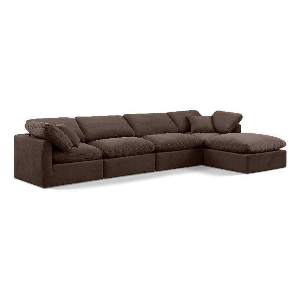 Meridian Furniture147Brown-Sec5A Indulge Collection Modern | Contemporary Modular Sectional with Soft Brown Durable Velvet, Down Feather Cushions, Modular, 140" W x 70" D x 32" H, Brown