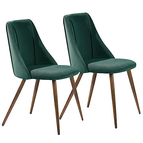 FurnitureR Dining Chairs Set of 2, Mid Century Side Chairs Large & Super Soft Velvet Seat Back Metal Legs for Kitchen, Dining Room, Bedroom, Living Room, Green