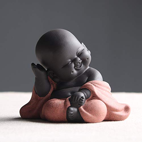 KINGZHUOCeramic Tiny Cute Buddha Statue Monk Figurine Classic Chinese Delicate Ceramic Arts and Crafts Tea Accessories 2.8'' Inches High