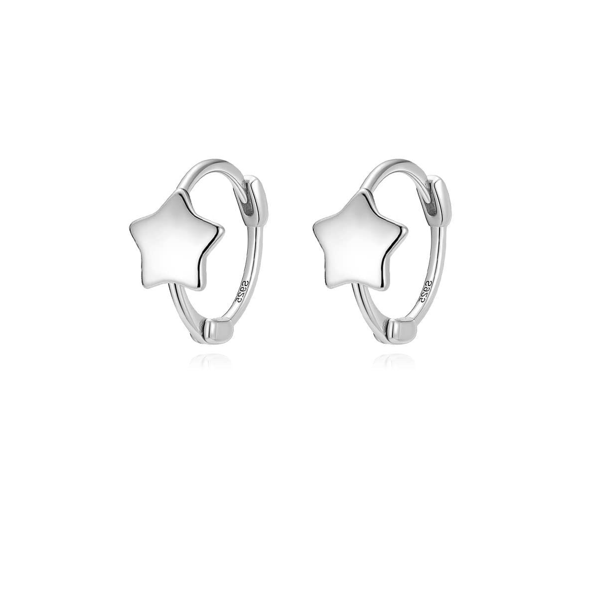 Reffeer 925 Sterling Silver Star Hoop Earrings for Women Teen Tiny Star Earrings Huggie