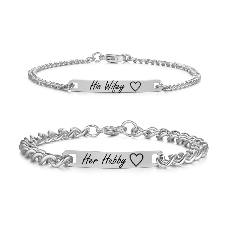 Non-Branded QINGDUO Long Distance Relationships Couples Bracelets(2 Piece Set) Personalized Couples Gifts Stainless Steel Couples Bracelets for Women Men Jewelry Matching Set Valentine's Day Gifts