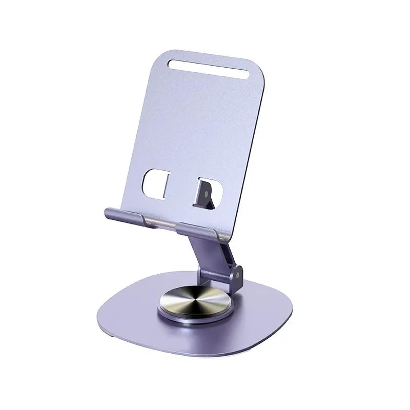 Virza trade Universal Adjustable Cell Phone Stand Holder, 360° Rotating Foldable and Portable Aluminium Desk Mount Mobile Stand, Compatible with All Smartphones and Tablets (Silver)