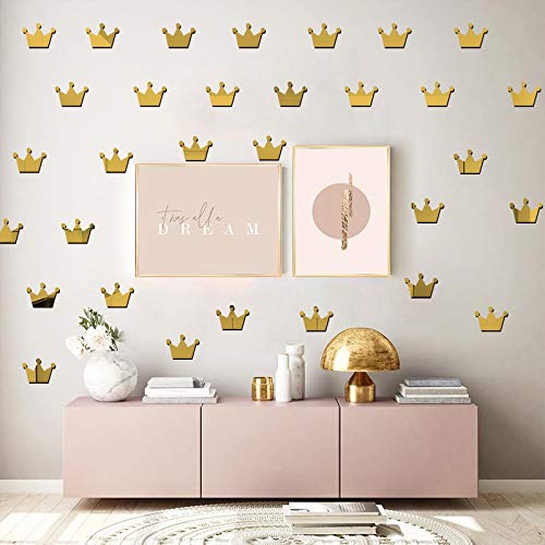 20PCS Crown Mirror Wall Stickers, Princess Baby Room Wall Decor Mirror Wall Sticker for Kids Rooms, Mirror Crown Wall Decal (Gold Mirror, Acrylic Mirror Material)