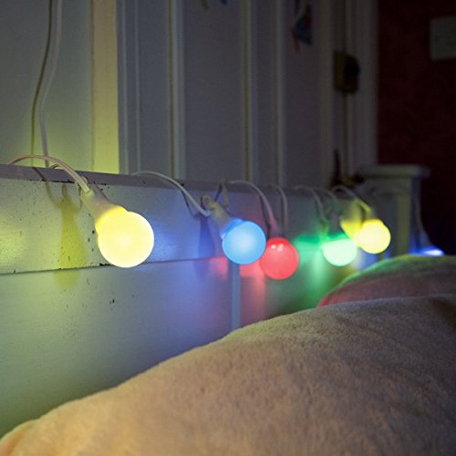 Festoon Lights - Multi Coloured White Cable 10m 20 Bulbs - Ideal for Gardens, Home or Business