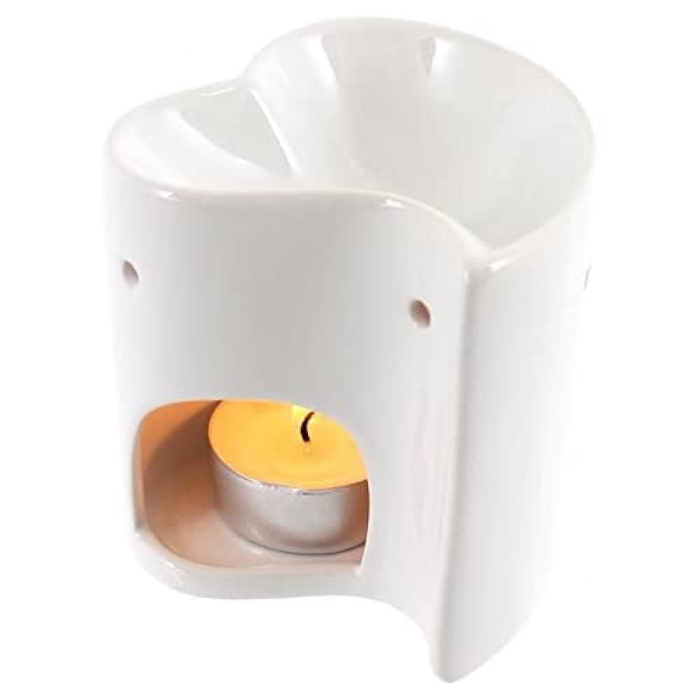 Elegant White Heart Oil Burner - 9cm x 8cm (1 Pc) Ceramic Material - Perfect Ambience Enhancer for Home & Office