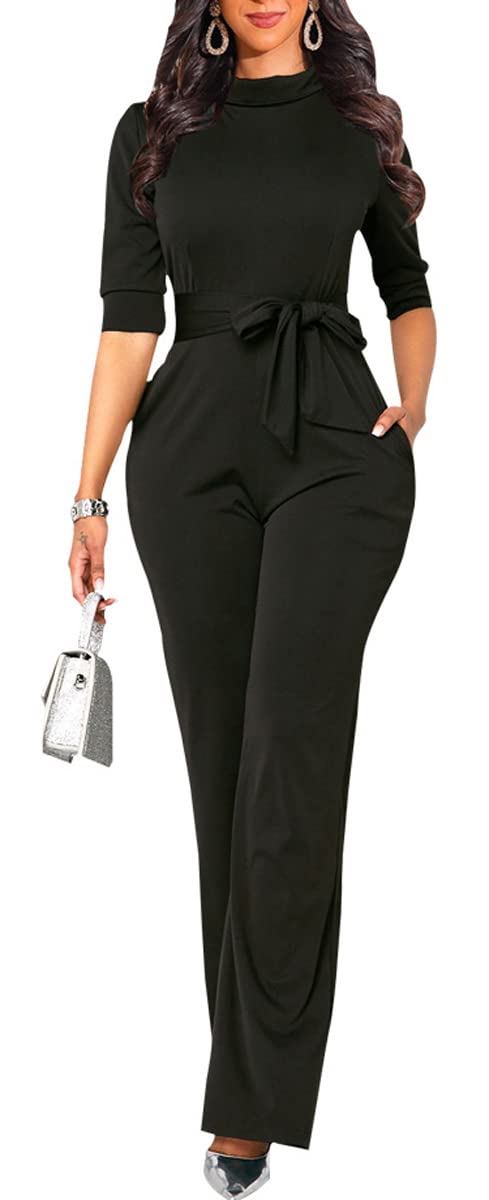 LaiyiVicSexy Jumpsuits for Women Dressy Half Sleeve One Piece Wide Leg Pants Rompers Plus Size (Black,XX-Large), Blacka10827, XX-Large