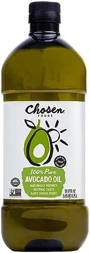 Chosen Foods 100% Pure Avocado Oil for Cooking - 1.75L - Made With Good Fats from Avocados, Naturally Refined, Never Adulterated, High Smoke Point, Non-GMO, Soy-Free, Canola Oil-Free, Gluten-Free, Paleo, Keto