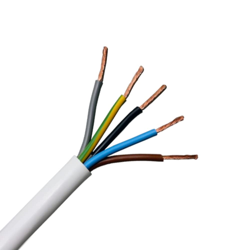 RACO Electrical Multicore PVC Flexible Cable Extension Wire Copper Power Cord White 1 Meter (6 mm, 5 CORE)