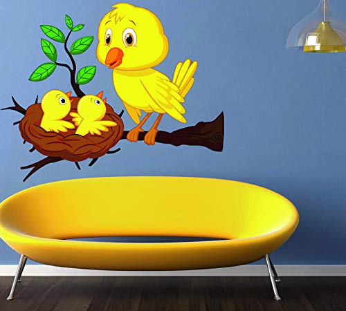 Meetcute™ Sweet Yellow Bird with Her Child Wall Stickers for Childroom sizs 56 X 61 cm