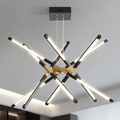 Chandeliers Modern LED Ceiling Light Dimmable Black Chandelier Embedded Installation Fixture,Sputnik Pendant Light Pluggable New Art Lamp for Kitchen,Living Room Easy to Install(12 Heads)