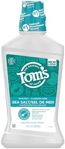 Tom's of Maine Sea Salt Natural Alcohol-Free Mouthwash, Refreshing Mint, 16 Fl Oz (Pack of 3)