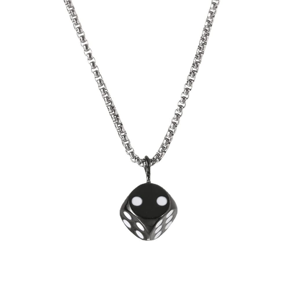 chengxun Black Dice Pendant Necklace Design Sense Stainless Steel Hip Hop Necklace Jewelry for Men