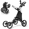 Tangkula Golf Push Pull Cart, Lightweight Folding 4 Wheels Golf Push Cart, Golf Trolley with Waterproof Bag & Foot Brake, Free Cup & Adjustable Umbrella Holder, Height-Adjustable Handle (Grey)