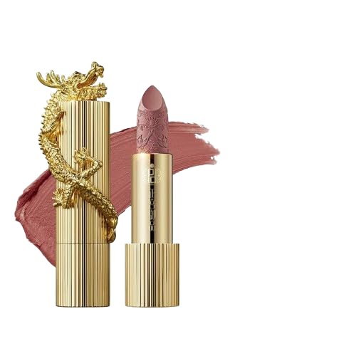 zeeseaMajestic Chinese Dragon Lipstick | Luxurious Long-Lasting Lip Color | Embrace Oriental Beauty with Dragon Lipstick | (M10# Nude Apricot, 3g)