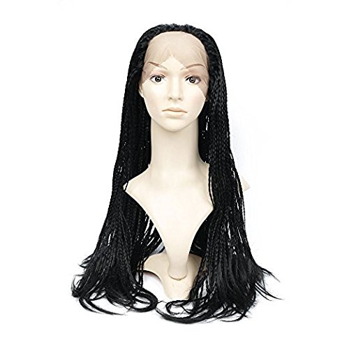 Synthetic Braided Lace Front Wig For Black Women (African American Box Braids Wigs) Black Color (16 Inch)