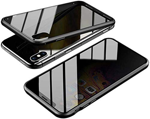 MKL Anti-Spy Case for iPhone Xs/X (5.8 inch), 360 Degree Front and Back Privacy Tempered Glass Cover, Anti Peeping Screen, Magnetic Adsorption Metal Bumper (Black)