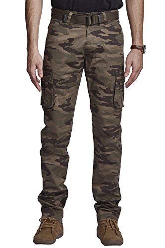 FinixBoys Relaxed-Fit Cargo Pants Multi Pocket Military Camo Combat Work Pants (Light Brown)