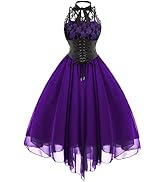 Women's Sleeveless Gothic Lace Dress with Corset Halter Lace Swing Cocktail Dress