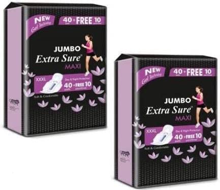 ANYTSH Extra Sure Jumbo XXXL Ultra Clean Soft Cotton Sanitary Pads Use in Normal to Heavy Flow Periods - 80 Pads + 20 Pantyliner ( Pack of 50+50 = 100 Pcs )