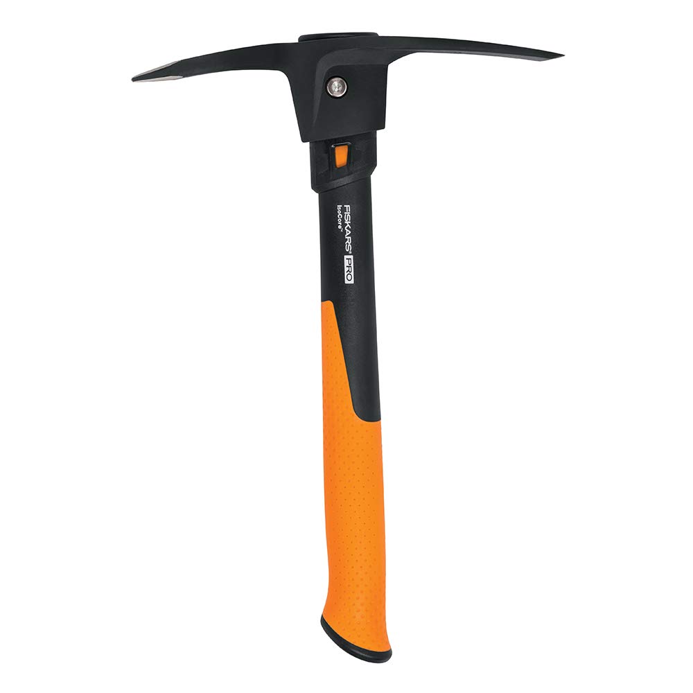 Fiskars Pro Pickaxe - 1.5 lb Mattock with Shock Asbsorbing and Comfort Grip Handle - Pry Rocks, Loosen Soil - Heavy Duty Forged Steel - Construction, Building and Yard Tools