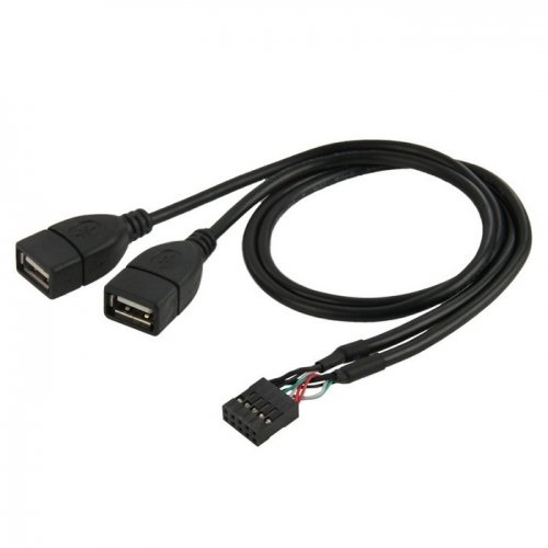 JSER USB 10 Pin 9Pin Motherboard Female Header to Dual USB 2.0 Female Adapter Cable 50cm