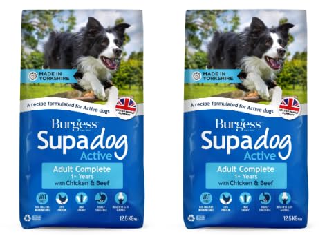 (2 Pack) Lothian Stores UK Burgess Supadog Active with Chicken & Beef 12.5kg (25kg Total) - Dry Dog Food