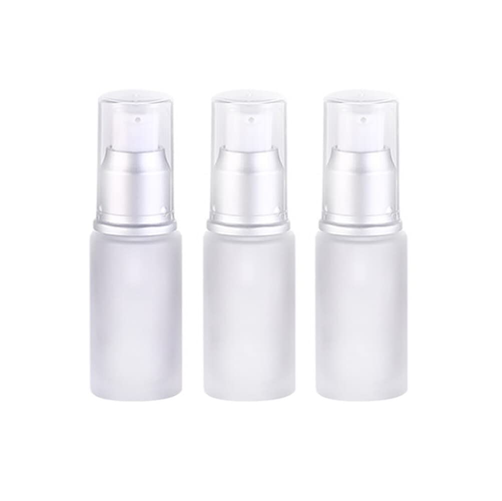 Elandy 3PCS 15ML/0.5oz Clear Empty Frosted Glass Lotion Pump Bottles Cosmetic Jars Travel Containers Pump Dispenser for Cream Emulsion Foundation Toner