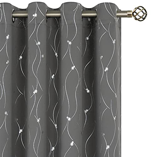 BGment Blackout Curtains for Bedroom/Living Room 84 Inch Length 2 Panels Set, Room Darkening Thermal Insulated Grommet Window Drapes with Line and Dots Pattern, Each Panel 52 x 84 Inch, Dark Grey