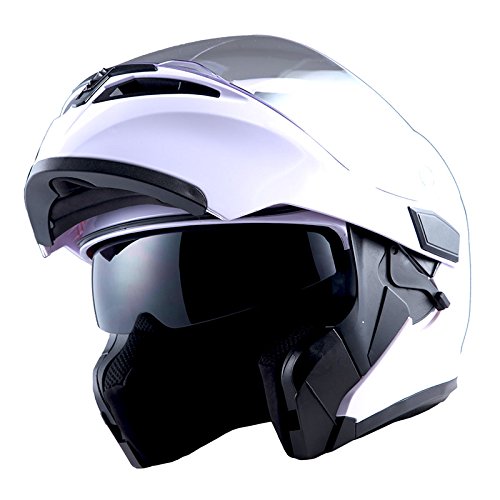 1StormMotorcycle Modular Full Face Helmet Flip up Dual Visor Sun Shield: HB89 Glossy White