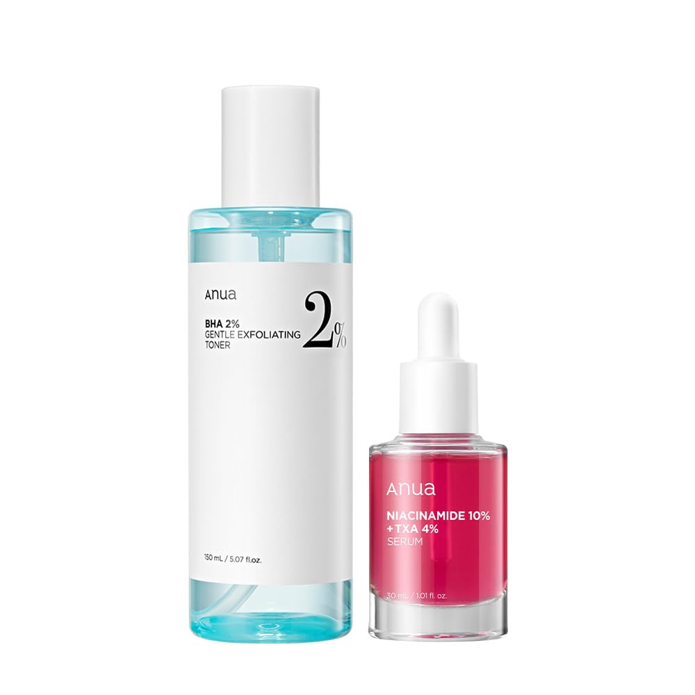 ANUA2% BHA + 10% Niacinamide Skin Booster Duo - 10% Niacinamide + 4% Tranexamic Acid Serum for Dull Skin, Gentle Exfoliating Toner, Salicylic Acid, for pore Control, Korean Skincare set