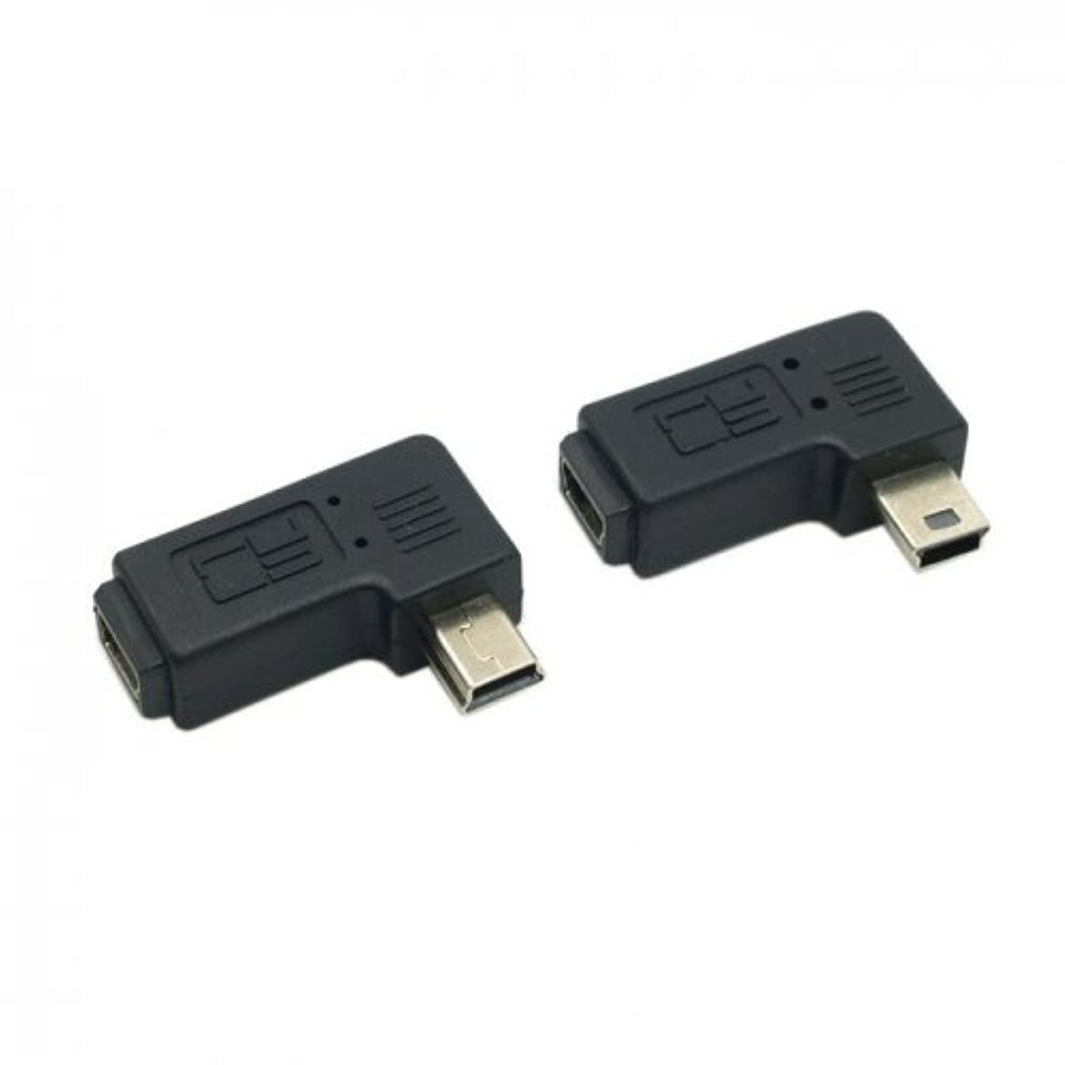 Cablecc 2pcs 90 Degree Left & Right Angled Mini USB 5 Pin Male to cablecc Female Extension Adapter