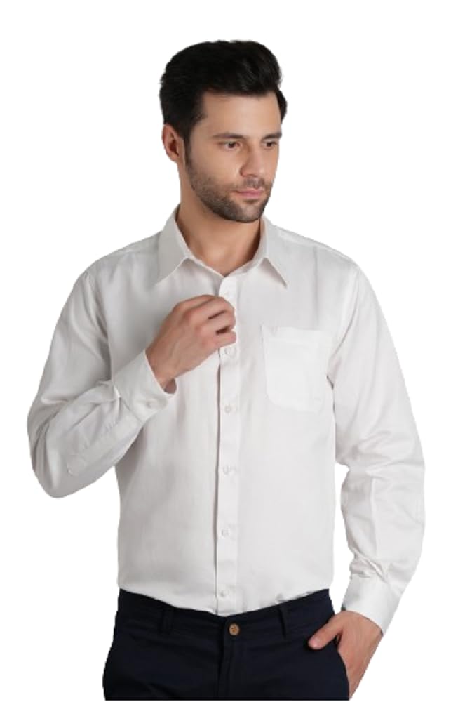 VOGUE TREND|| Premium Solid Drill Full Sleeve Shirt Cotton Shirt Crafted with Comfort Fit & High-Performance for Everyday Wear (Large) (X-Large, Plan Sunshine White)