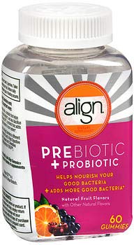 Align Prebiotic + Probiotic Gummies Natural Fruit Flavors - 60 CT, Pack of 3