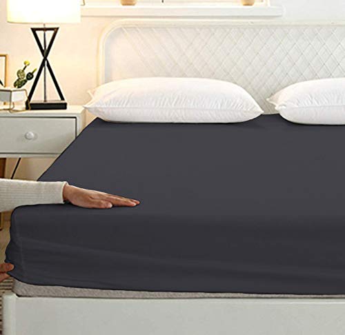 Sweet Dream's 700 Collection Egyptian Cotton Fitted Bedsheet 4 to 12 Inch Matress 15" Drop King Size Bed (72x78) Inches (6 by 6.5) Feet + 2 Pillow Covers (18x28), Dark Grey