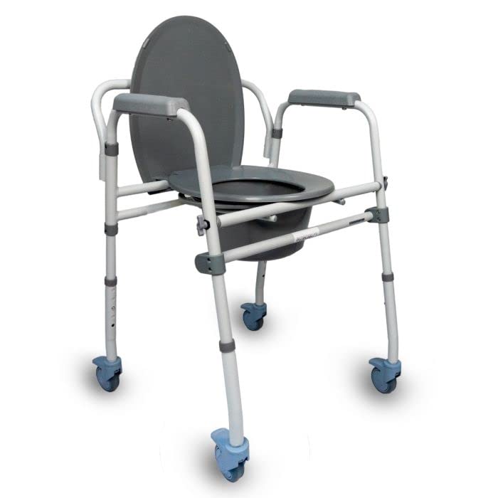 Rehamo Comy BAW Commode Chair with Wheels, Medical Commode Stool & Commode Toilet Chair for Elderly & Adults, Hospital Commode Chair for Disabled & Handicap, Folding Bath Shower Commode Chair