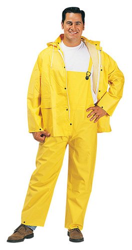 Liberty Glove & Safety1220M DuraWear PVC/Polyester 2-Ply 3-Piece Protective Rainsuit with Detachable Hood, 0.35mm Thick, Medium, Yellow (Case of 10)