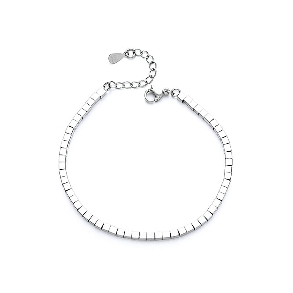 chengxunSquare Tube Geometric Bracelet for Women Teen Girls Adjustable Personality Small Square Bracelets Silver