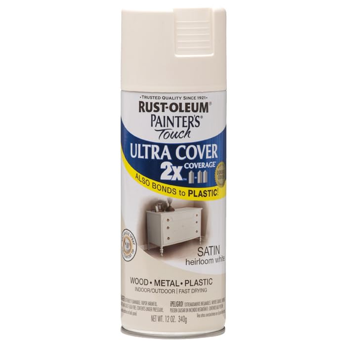 Rust-Oleum12 oz 334071 Painter's Touch 2X Heirloom White Ultra Cover Paint + Primer Spray Paint, Satin