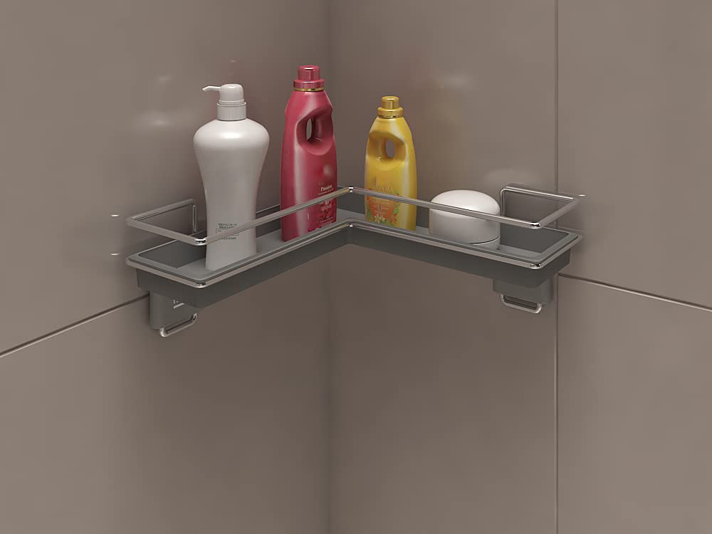 Hepo Bathroom Stand for Wall Corner Acrylic Shelf Multipurpose Stainless Steel Shelf with Shampo/Soap Stand | Bathroom Accessories 5 Year Warranty Against Rusting | 928037200 (Chrome Finish)