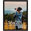 Vittanly 16x20 Black Poster Frame, Displays 11x14 Picture with Mat or 16x20 Poster without Mat, PVC Material with Plexiglass, Horizontal or Vertical Hanging, Ideal for Present, Single Pack