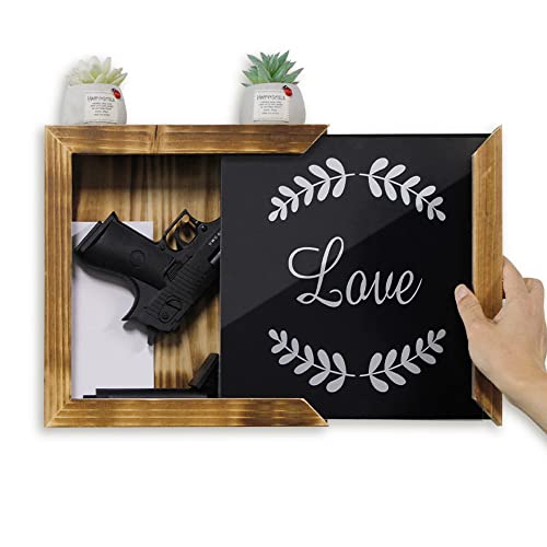 Gun Secret Concealment Furniture Shelf for Pistols Wall Safe, Gun Storage Furniture Cabinet, Decor Wooden Handgun Box with Indoor Picture Frame, Gifts for Men Dad Husband Father's Day