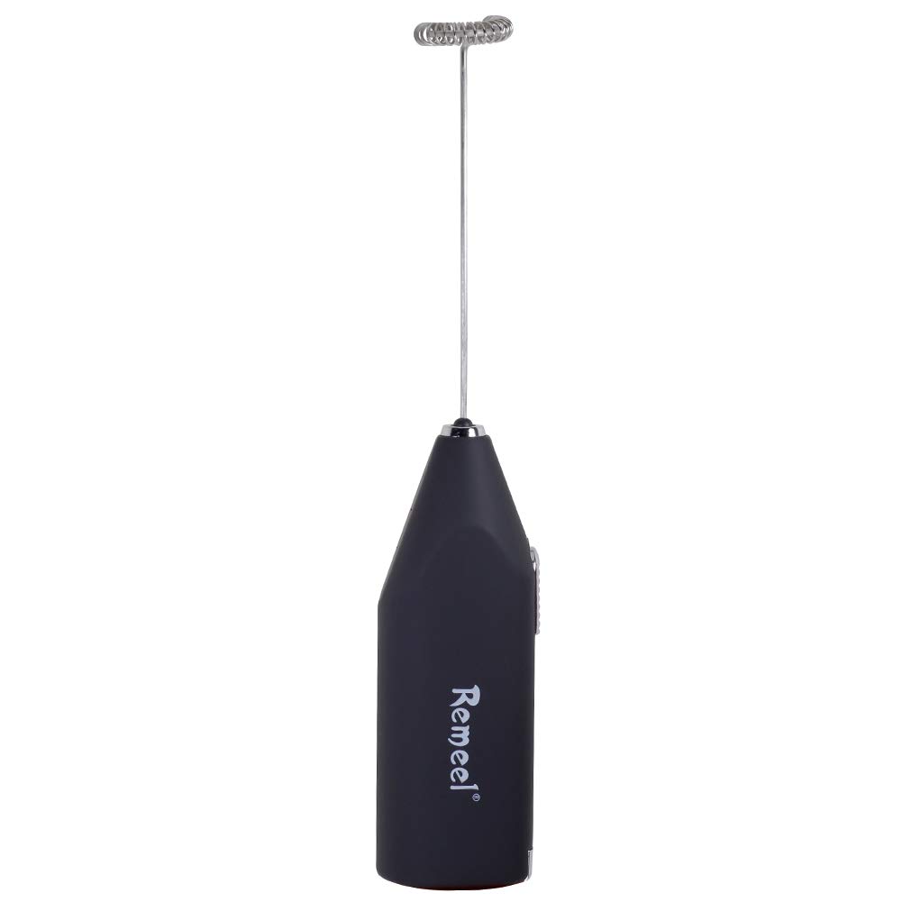 Remeel Handheld Portable and Powerful Milk Frother/Foam Maker with Stainless Steel Whisk (Black)