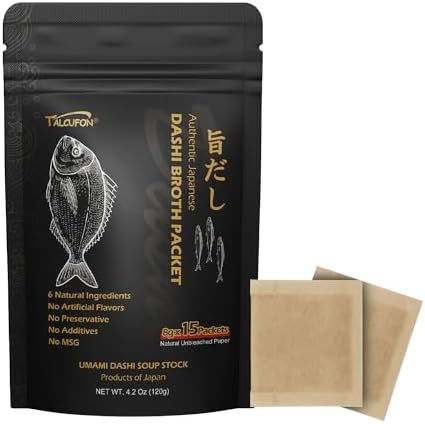 TALCUFON Dashi Stock (Dashi Broth, Dashi Packet), Umami Dashi Soup Stock, Use 6 Carefully Selected Natural Ingredients, Made in Japan, 8g×15 packets