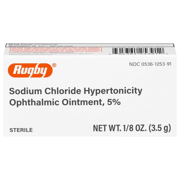 Rugby Sodium Chloride Hypertonicity Ophthalmic Ointment 5% - 50 mg Sodium Chloride Eye Ointment for Temporary Corneal Edema Relief - Made With Lanolin and Mineral Oil - Alcohol-Free - 0.125 Oz.-3 Pack