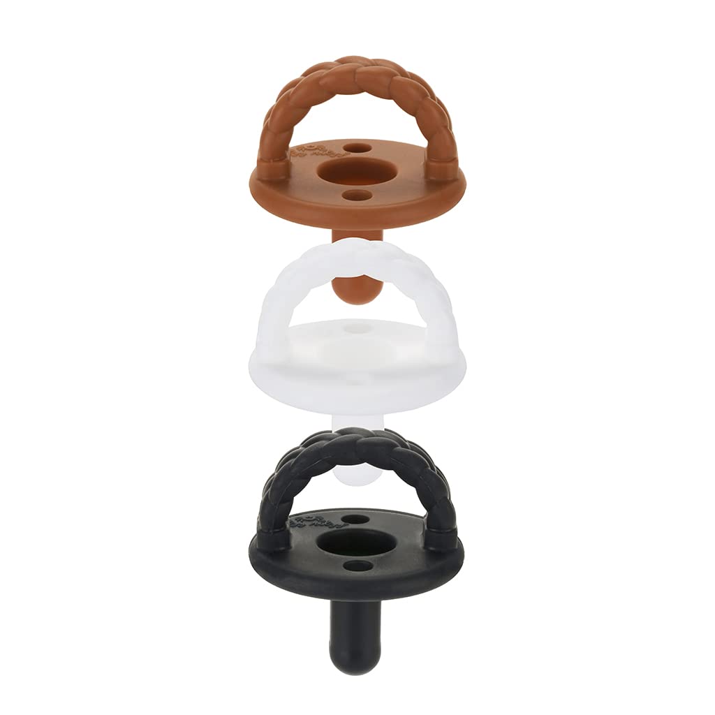 Itzy Ritzy Sweetie Soother Pacifier Set of 3 - Silicone Newborn Pacifiers with Collapsible Handle & Two Air Holes for Added Safety; Set of 3 in Coffee & Cream, Ages Newborn & Up