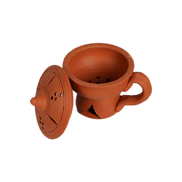 Village Decor Clay Sambrani Holder with lid Brown Color/Incense Holder -Pack 1 Dia :5 inch