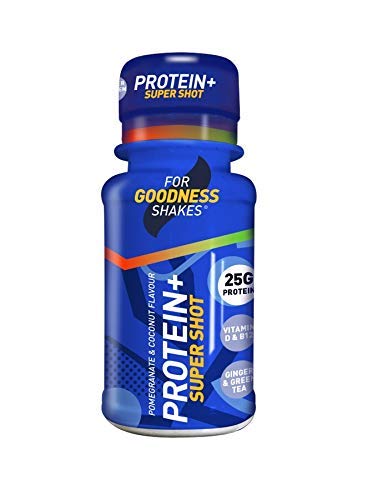 For Goodness Shakes Protein+ Super Shot, 25g Pure Protein, Pomegranate & Coconut Flavour, Carb-Free, 100 Calories, No Added Sugar, Vitamin D & Vitamin B12, Ready-to-Drink, Pack of 12 60ml Shots