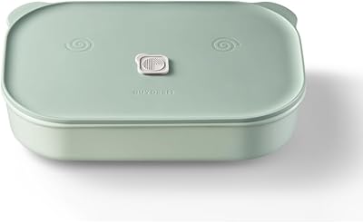 BUYDEEM Ceramic Food Storage Container with Airtight Lid, 35 oz Bento Lunch with Airlock Lid, Stackable Bento Box Microwaveable, Reusable and Dishwasher Safe, for Office Work and Travel, Cozy Greenish